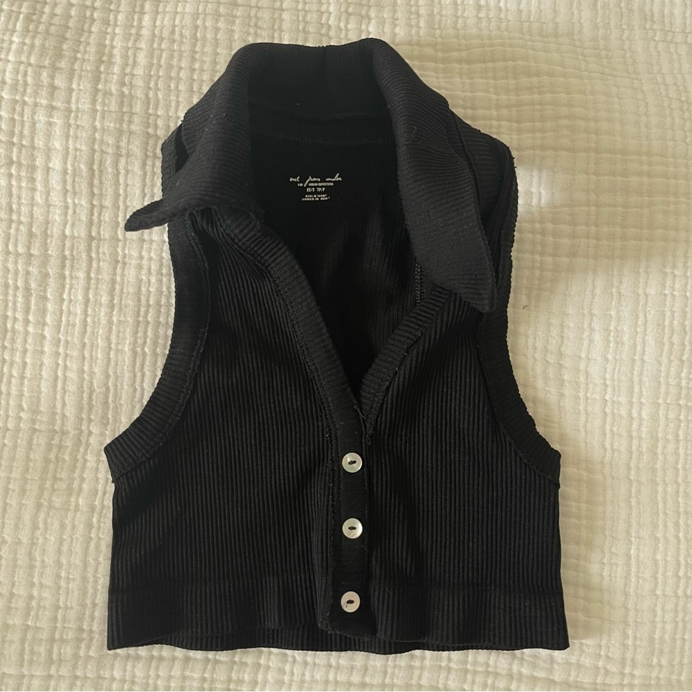 Urban Outfitters Black Collared Crop Top